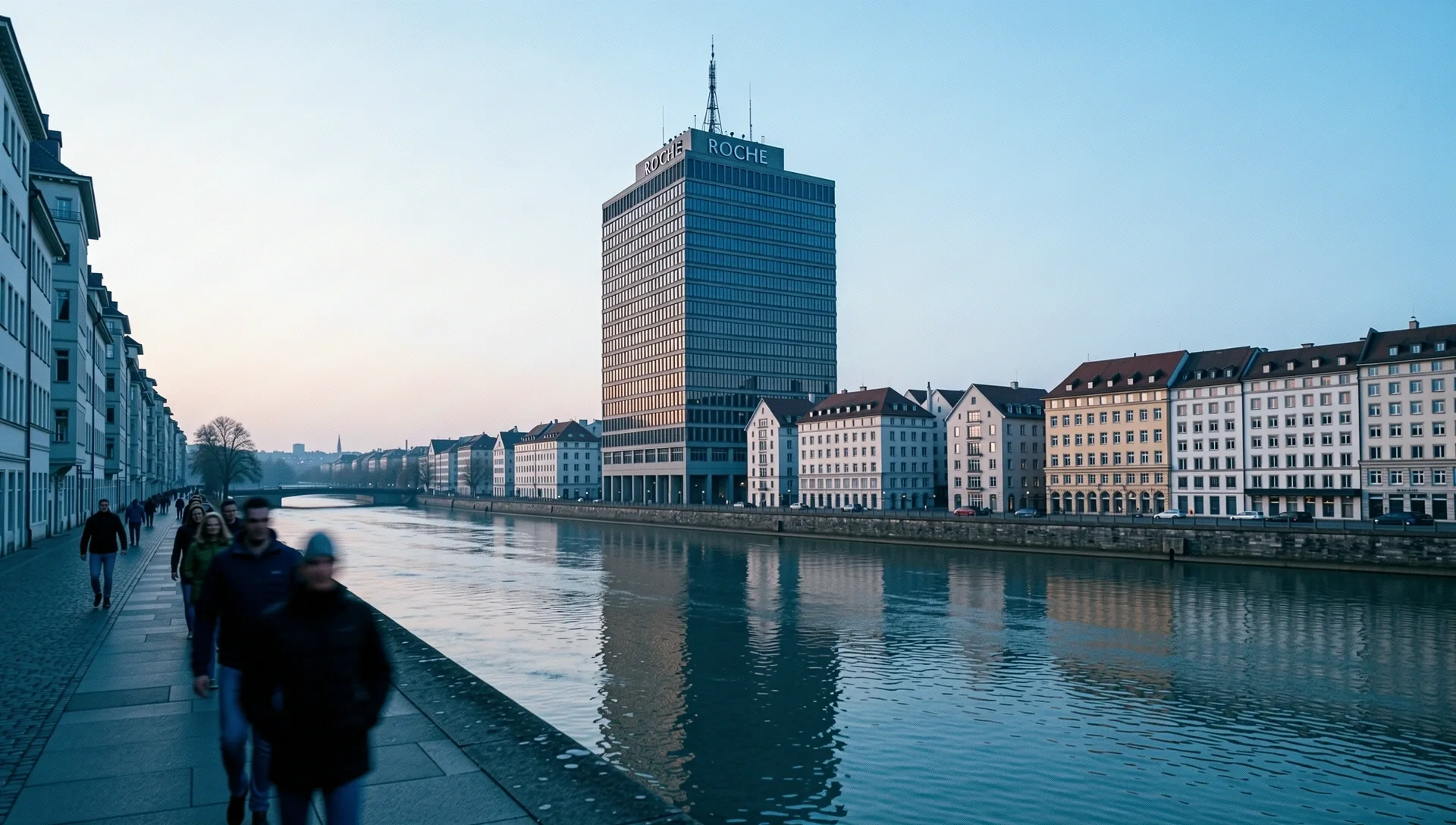 Basel Stadtbild bei Dämmerung